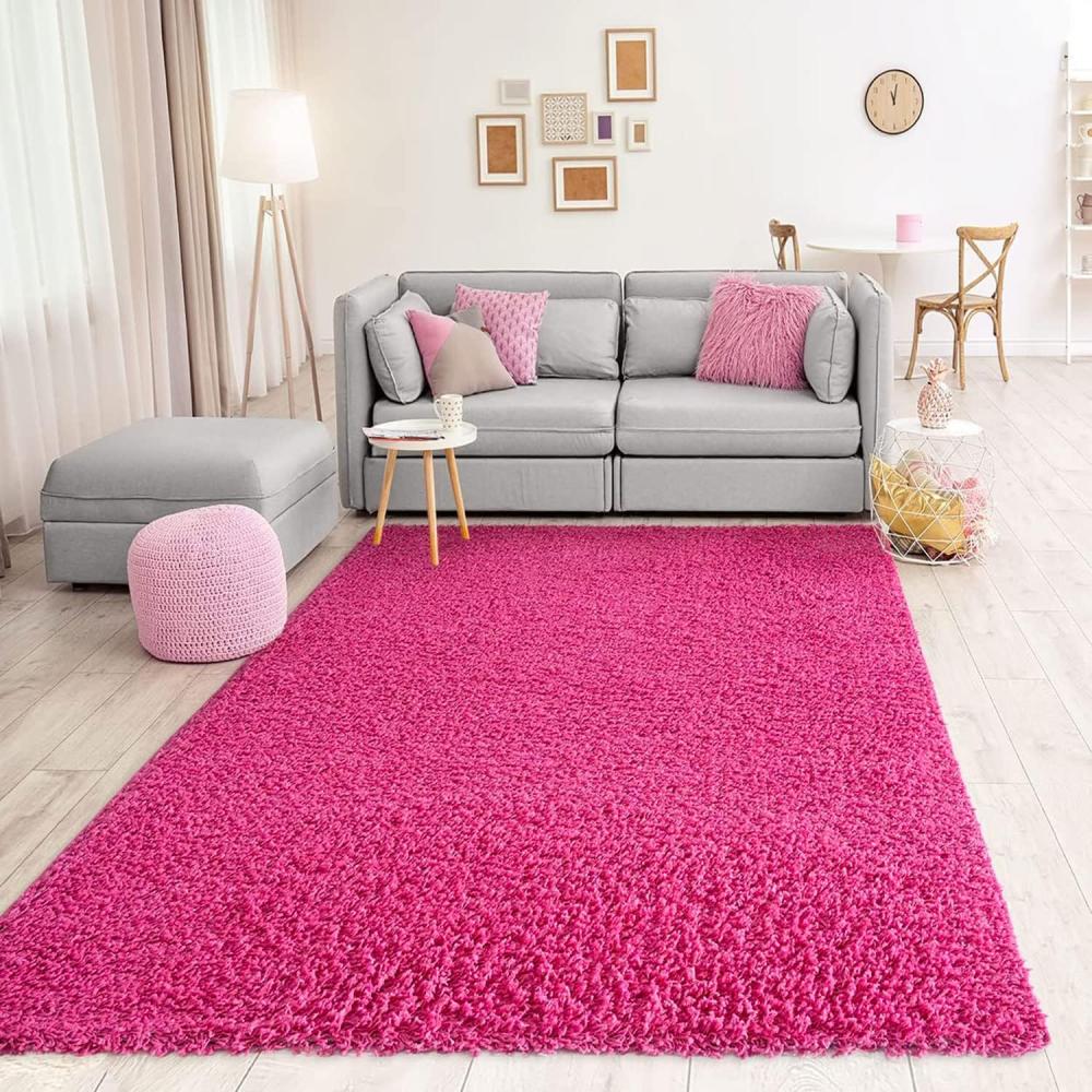 VIMODA Teppich Prime Shaggy Hochflor Langflor Einfarbig Modern Pink Rosa für Wohnzimmer, Schlafzimmer, Maße:160x220 cm Bild 1