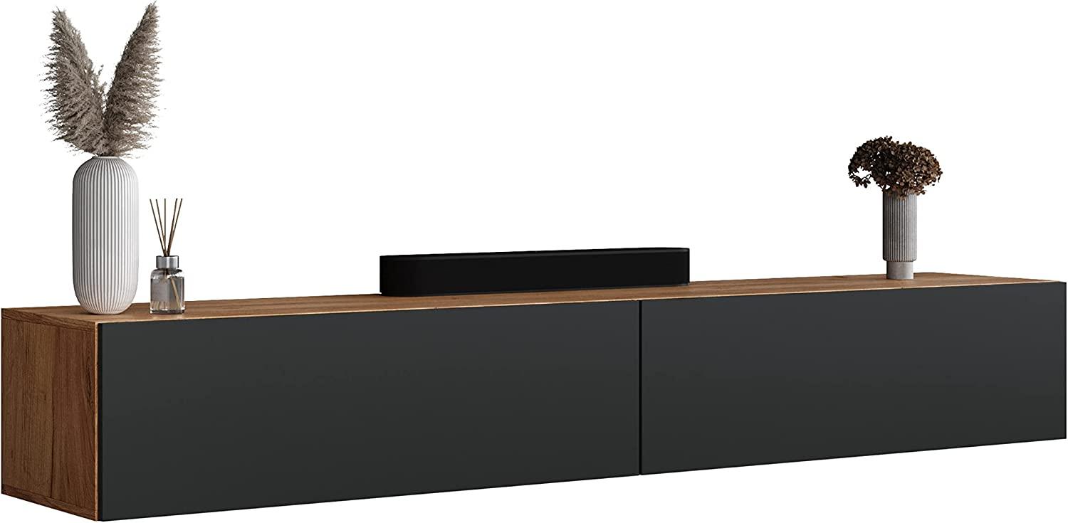 Planetmöbel TV Board 200 cm Gold Eiche/Anthrazit, TV Schrank mit 2 Klappen als Stauraum, Lowboard hängend oder stehend, Sideboard Wohnzimmer Bild 1