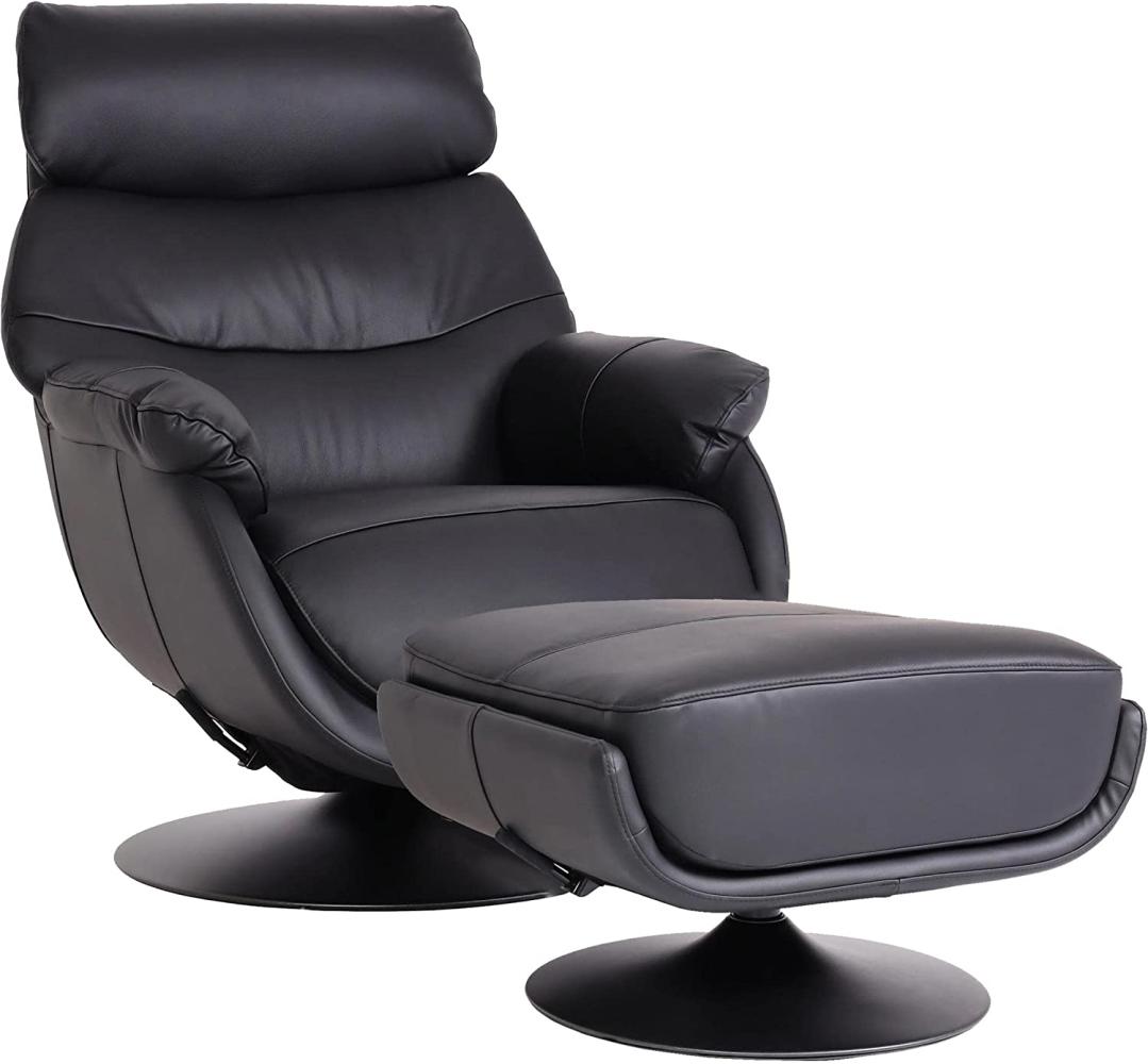 Relaxsessel mit Hocker HWC-K99, Fernsehsessel Sessel, Wippfunktion drehbar, Metall Echtleder/Kunstleder ~ schwarz Bild 1