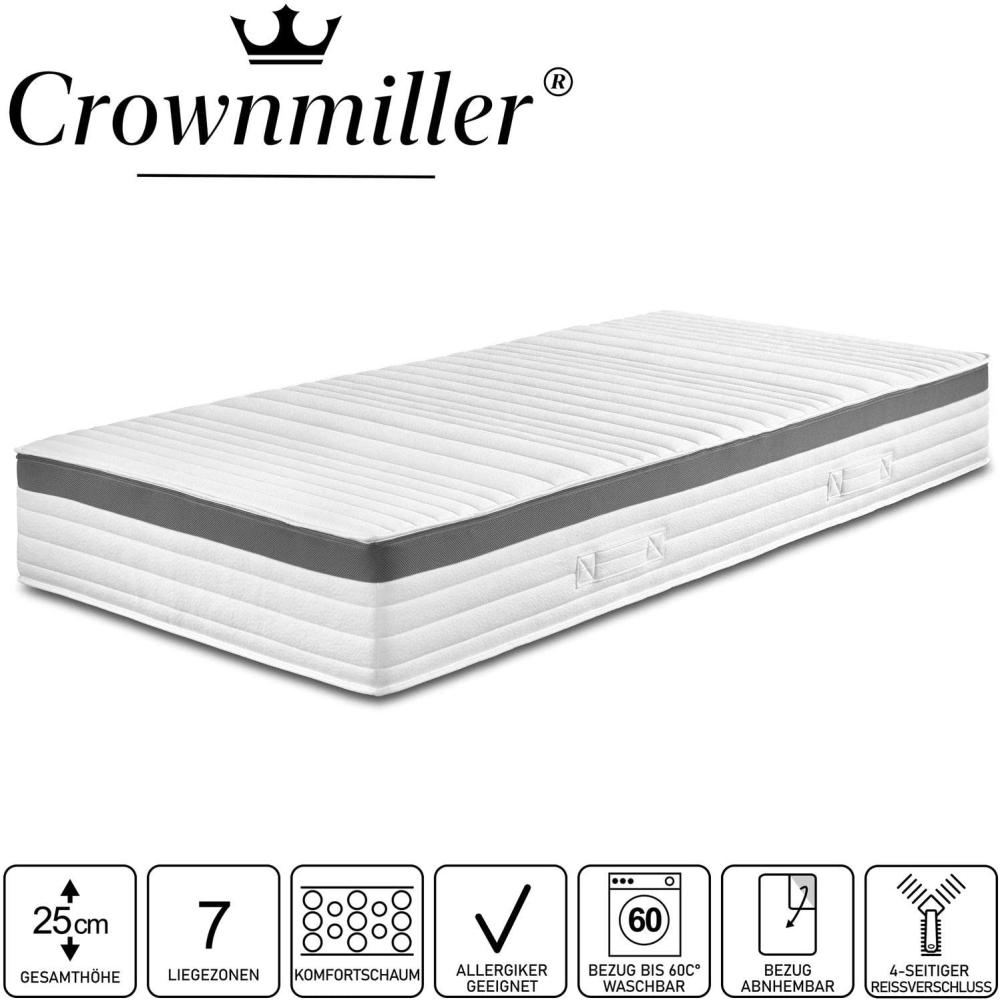 Crownmiller Platin KS - Komfortschaummatratze 90x200 cm H4, Höhe ca. 25cm, Bezug bei 60°C waschbar, Oeko-TEX® 100 Bild 1