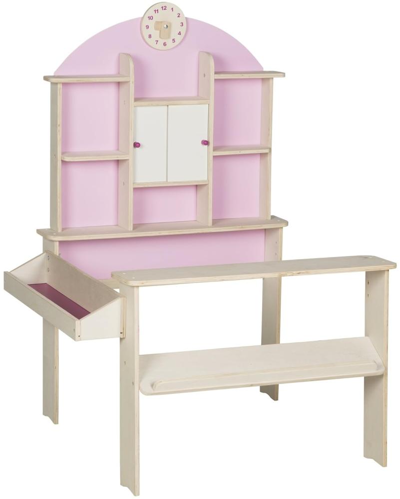 Roba 480022 'Kaufladen in Holz natur', inkl. Seitentheke, Uhr, Rückwand in rosa & weißen Schiebetüren, ab 3 Jahren Bild 1