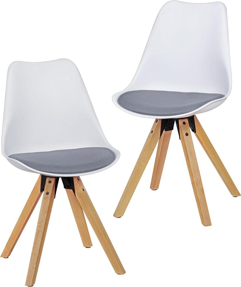 Wohnling 2er Set Esszimmerstühle Skandinavische Stühle mit Holzbeinen weiß/grau Bild 1