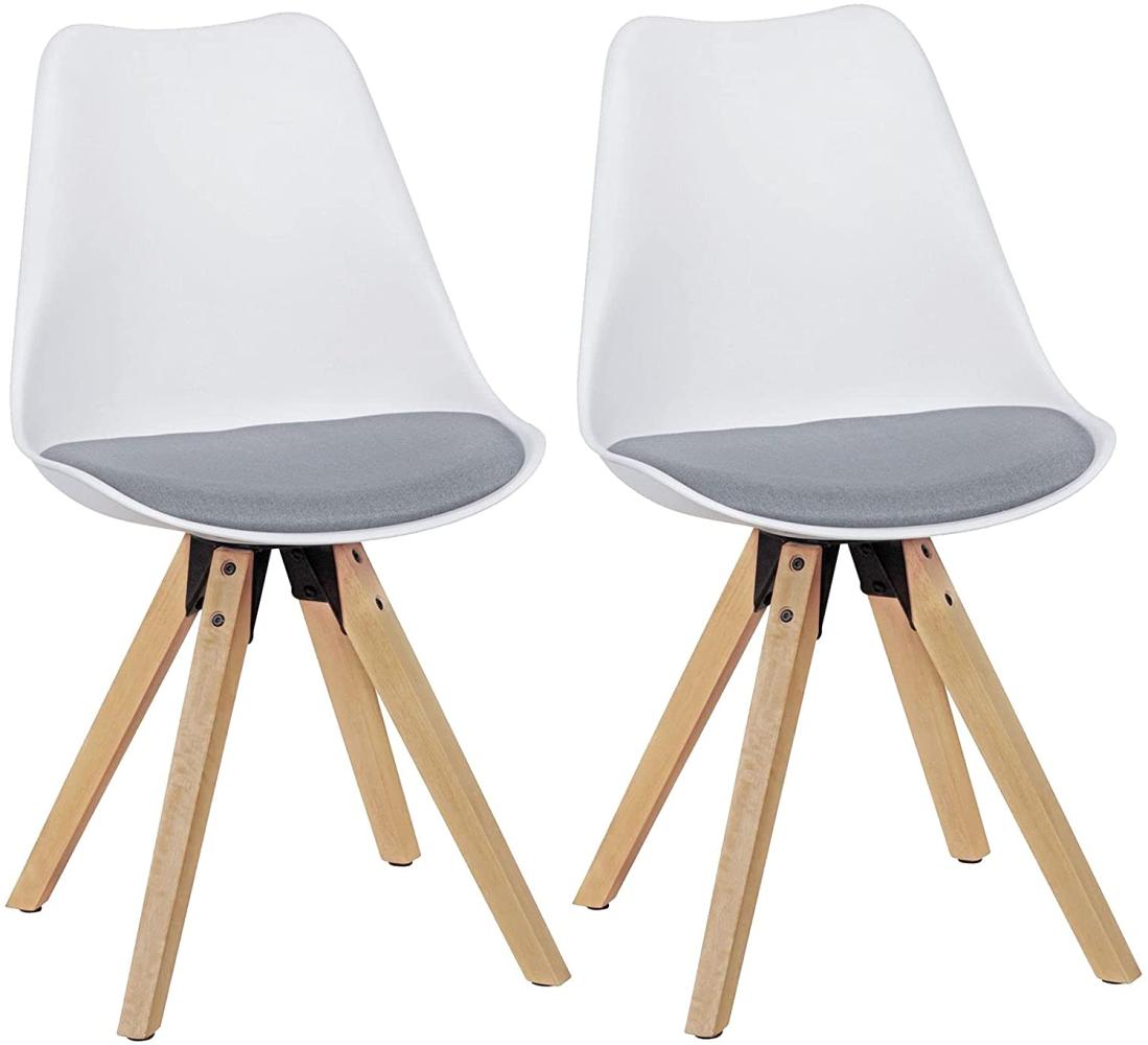 Wohnling 2er Set Esszimmerstühle Skandinavische Stühle mit Holzbeinen weiß/grau Bild 1