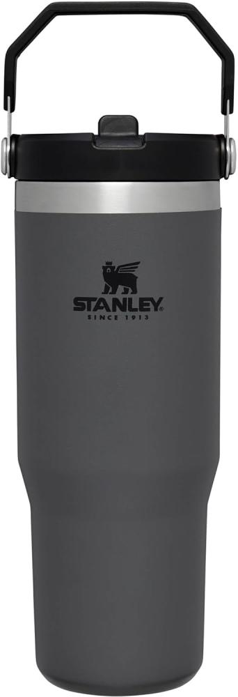 Stanley IceFlow Flip Straw Trinkflasche mit Strohhalm 0. 89L - Hält 12+ Stunden Kalt - Auslaufsicher - Edelstahl Trinkbecher - BPA Frei - Spülmaschinenfest - To Go Becher - Charcoal Bild 1