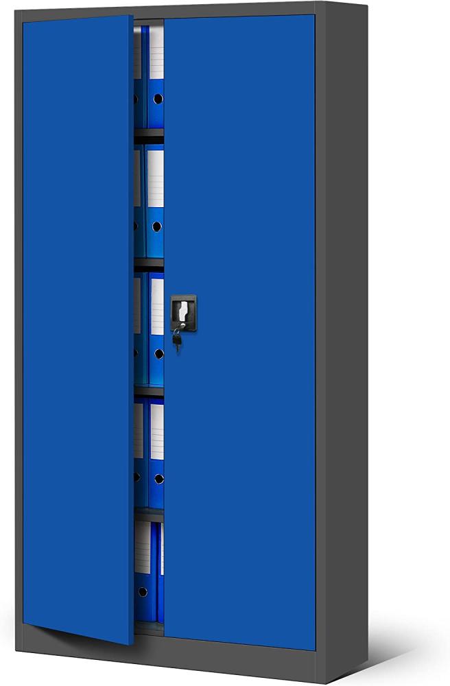Jan Nowak Büroschrank C001 Aktenschrank Lagerschrank Mehrzweckschrank Metallschrank 4 Fachböden Pulverbeschichtung Stahlblech 185 cm x 90 cm x 40 cm (H x B x T) (anthrazit/blau-2) Bild 1