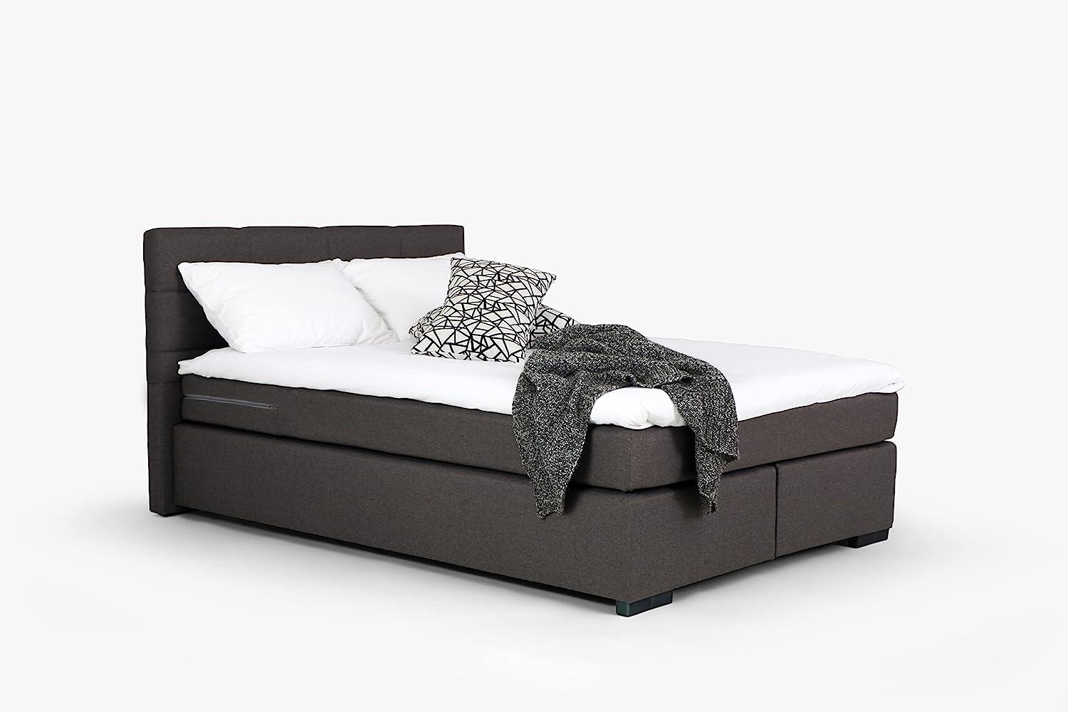 Mivano Beast Boxbett, Komfortables Bett mit Durchgehender Matratze (H3) und Topper, Flachgewebe Karoo Dunkelgrau, Liegefläche 180 x 200 cm Bild 1