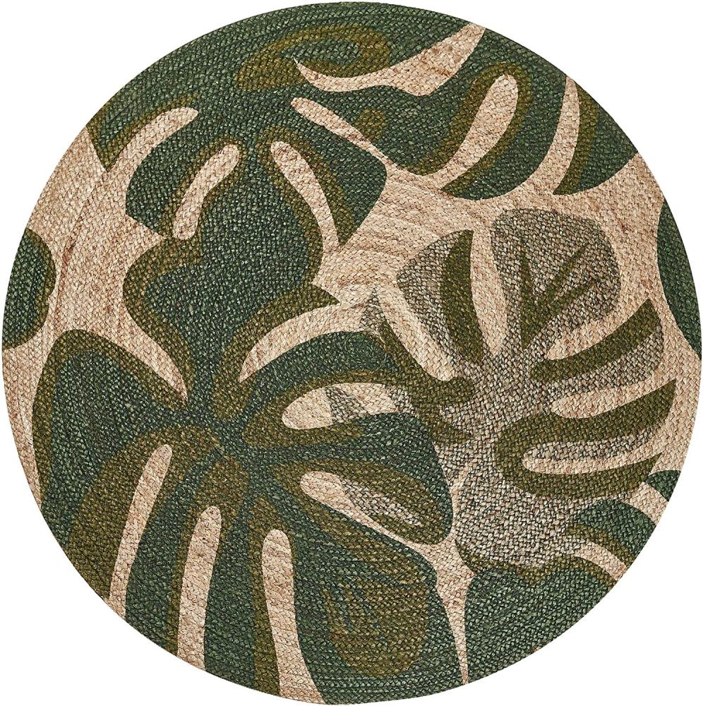 Teppich Jute beige / grün ⌀ 140 cm Blattmuster Kurzflor BAYAT Bild 1