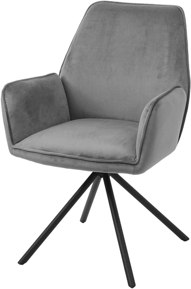Esszimmerstuhl HWC-G67, Küchenstuhl Stuhl mit Armlehne, drehbar Auto-Position, Samt ~ dunkelgrau, Beine schwarz Bild 1