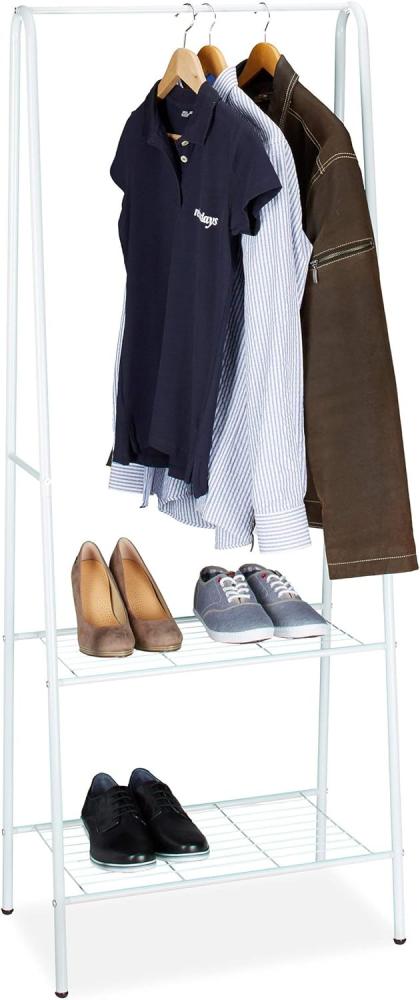 Relaxdays Kleiderständer SANDRA mit 2 Ablagen, Metall, Garderobenständer, mit Kleiderstange, HBT: 160 x 61,5 x 38 cm, weiß Bild 1