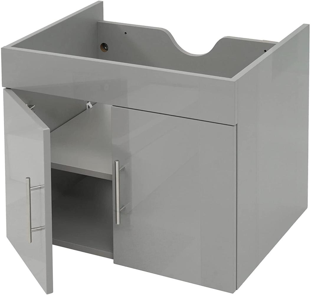 Waschbeckenunterschrank HWC-D16, Waschtischunterschrank Waschtisch Unterschrank Badmöbel, MVG hochglanz 60cm ~ grau Bild 1