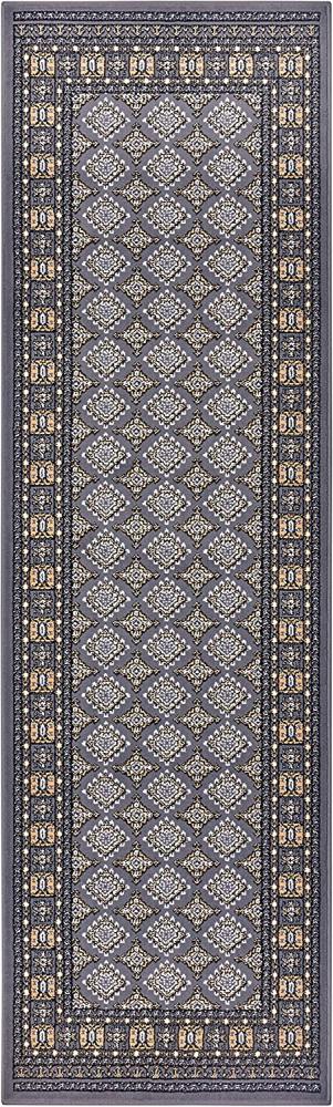Orientalischer Kurzflor Teppich Sao Grau - 80x250x0,9cm Bild 1