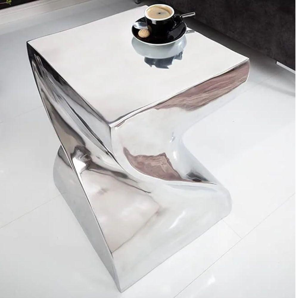 Design Beistelltisch Aluminium GIRO 45cm silber handgefertigt Nachttisch Bild 1