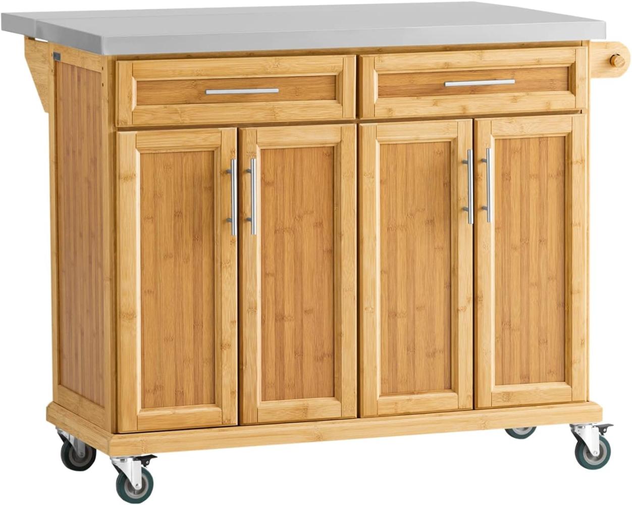 SoBuy FKW69-N Kücheninsel Küchenwagen mit erweiterbarer Edelstahlarbeitsplatte Küchenschrank Servierwagen Bambus BHT ca. : 115x92x46-71cm Bild 1