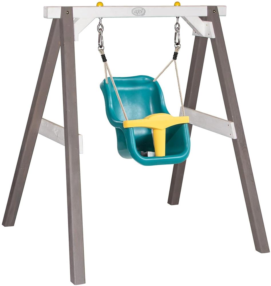 Babyschaukel, Holzschaukel mit Babysitz, Holzgestell grau/weiß Bild 1