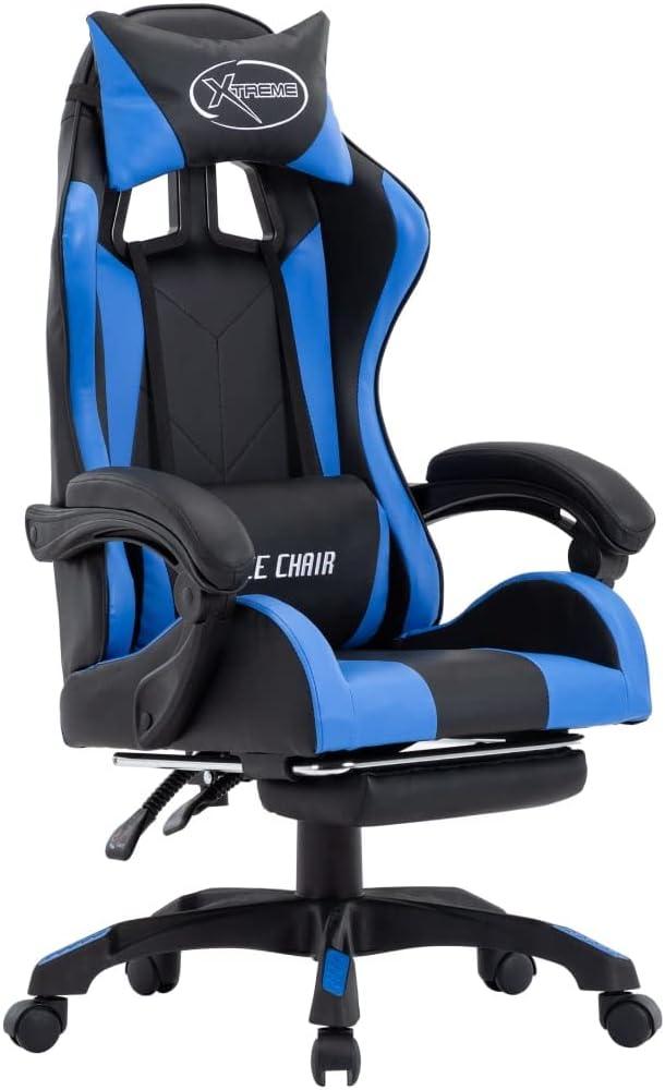 vidaXL Gaming-Stuhl mit Fußstütze Blau und Schwarz Kunstleder Bild 1