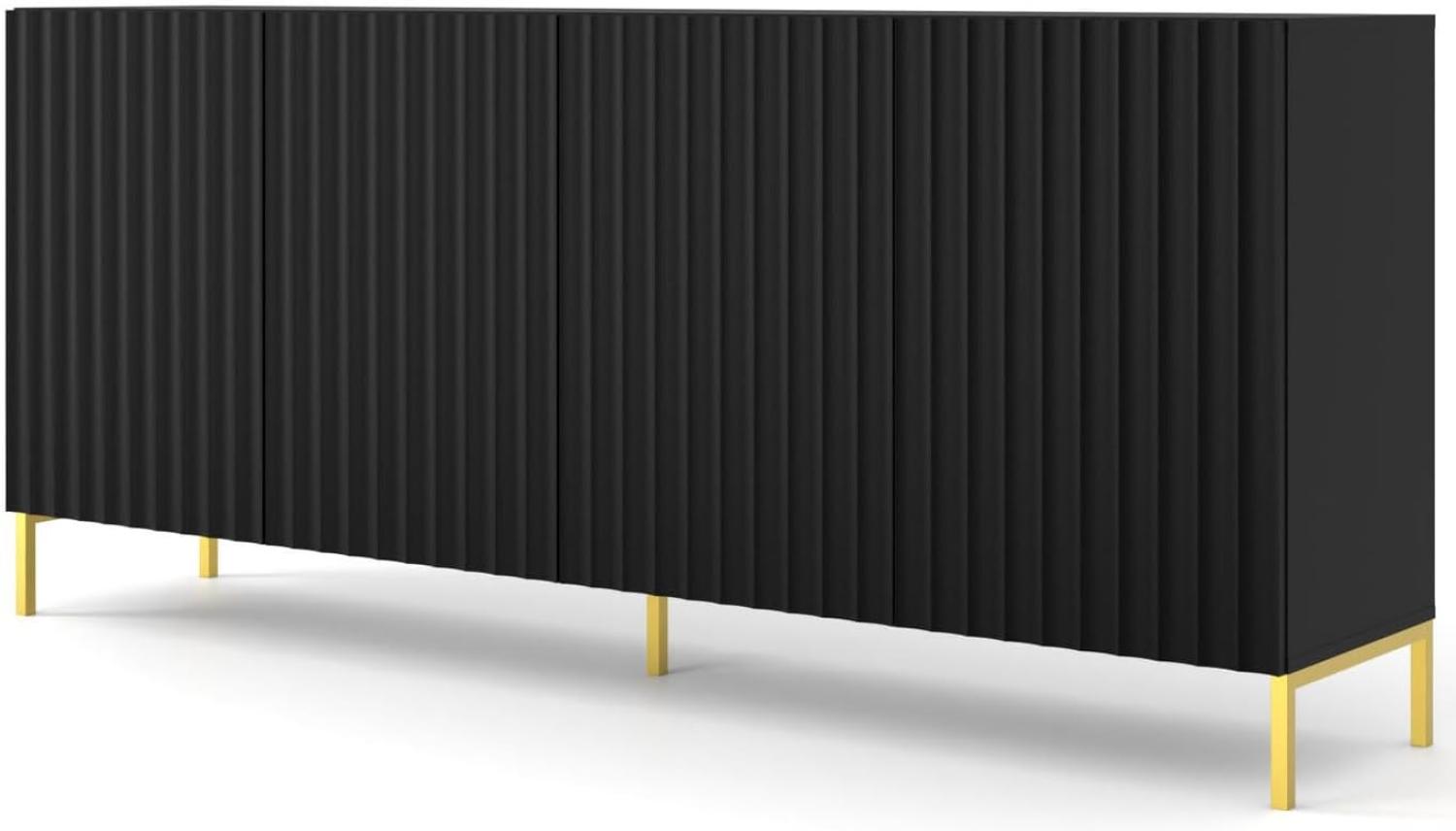 Domando Sideboard San Giulio Modern Breite 200cm, Push-to-open-Funktion, besondere Fräsoptik, goldene Füße in Schwarz Matt Bild 1
