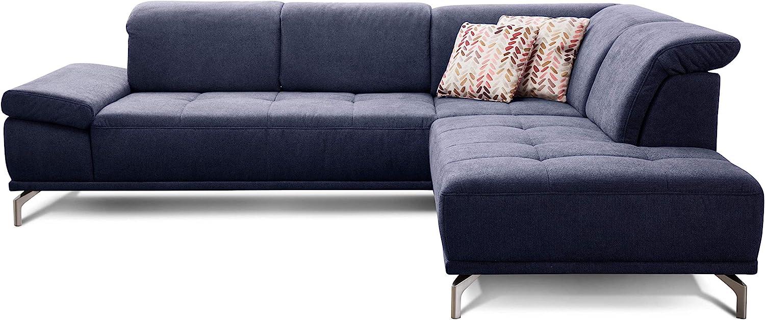 Cavadore Ecksofa Carly mit Federkern, L-Form Sofa mit Kopfteilfunktion und Sitztiefenfunktion im Design, 273 x 81 x 234, Webstoff blau Bild 1