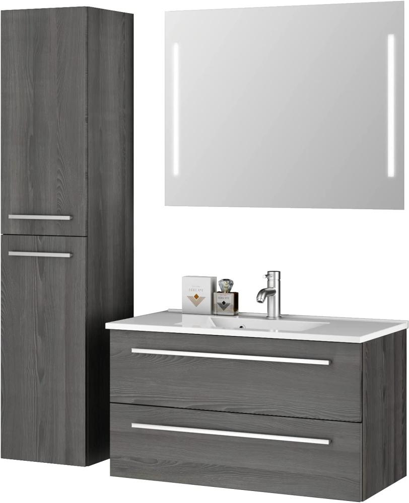Sieper I Badmöbel Set Libato, Waschtisch mit Unterschrank 90 x 50 cm, Hochschrank und Badspiegel I Pinie Schwarz Bild 1