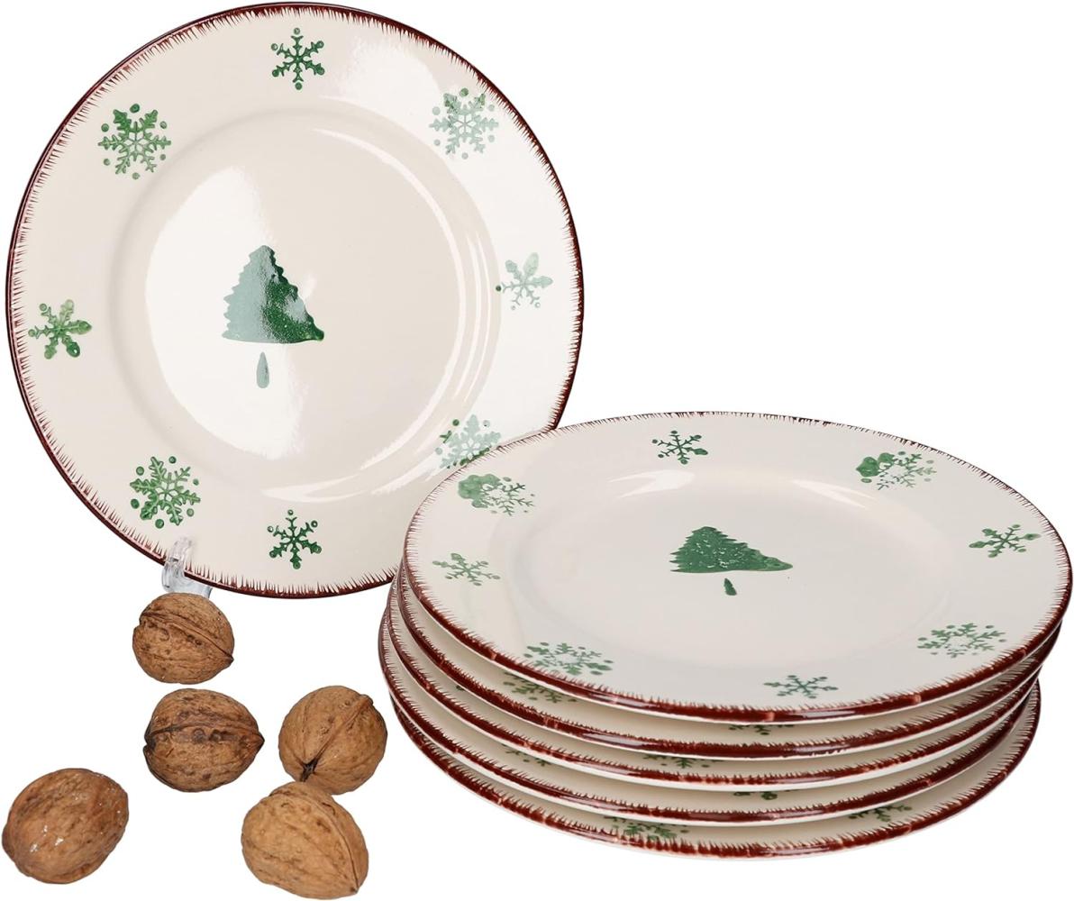 6er Kuchentellerset Schneeflocke Tannenbaum Weihnachten 6Pers Kekse Stollen Dessertteller Porzellan Bild 1
