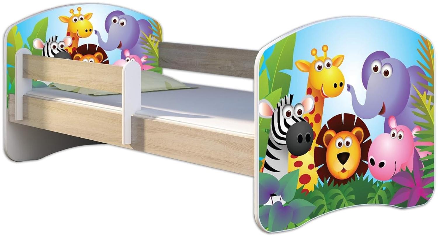 Kinderbett Jugendbett mit einer Schublade und Matratze Sonoma mit Rausfallschutz Lattenrost ACMA II 140x70 160x80 180x80 (01 Zoo, 180x80) Bild 1