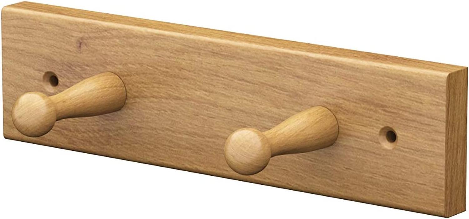 Sossai® Wandgarderobe aus Holz | Natürliche Optik - hochwertiges Eichenholz | HG1 | seidenmatt lakiert | Hakenleiste mit 2 Garderobenhaken | Breite: 21 cm Bild 1