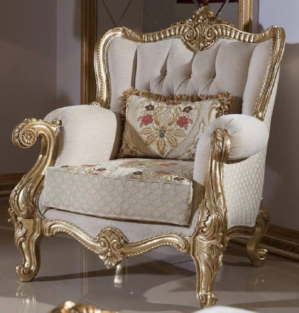 Casa Padrino Luxus Barock Wohnzimmer Sessel Grau / Mehrfarbig / Gold Bild 1