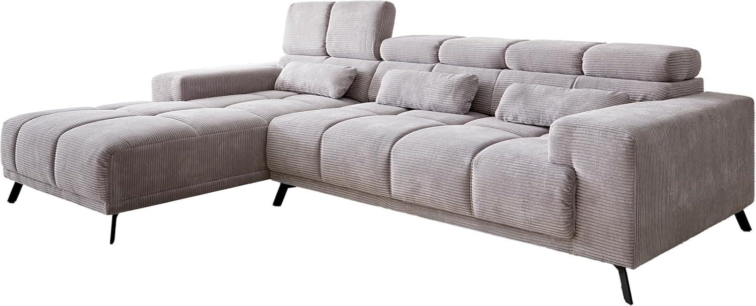 Ecksofa Ordino 285x200 Cord Silbergrau Ottomane links elektrische Sitztiefenverstellung Bild 1