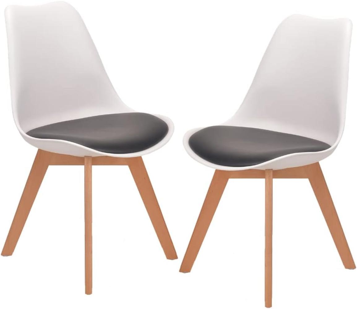 Mingone Esszimmerstühle 2er Set Polsterstühle Esszimmer Massivholzbeine Küchenstuhl Kunststoff Stühle (Grau/Weiß) Bild 1