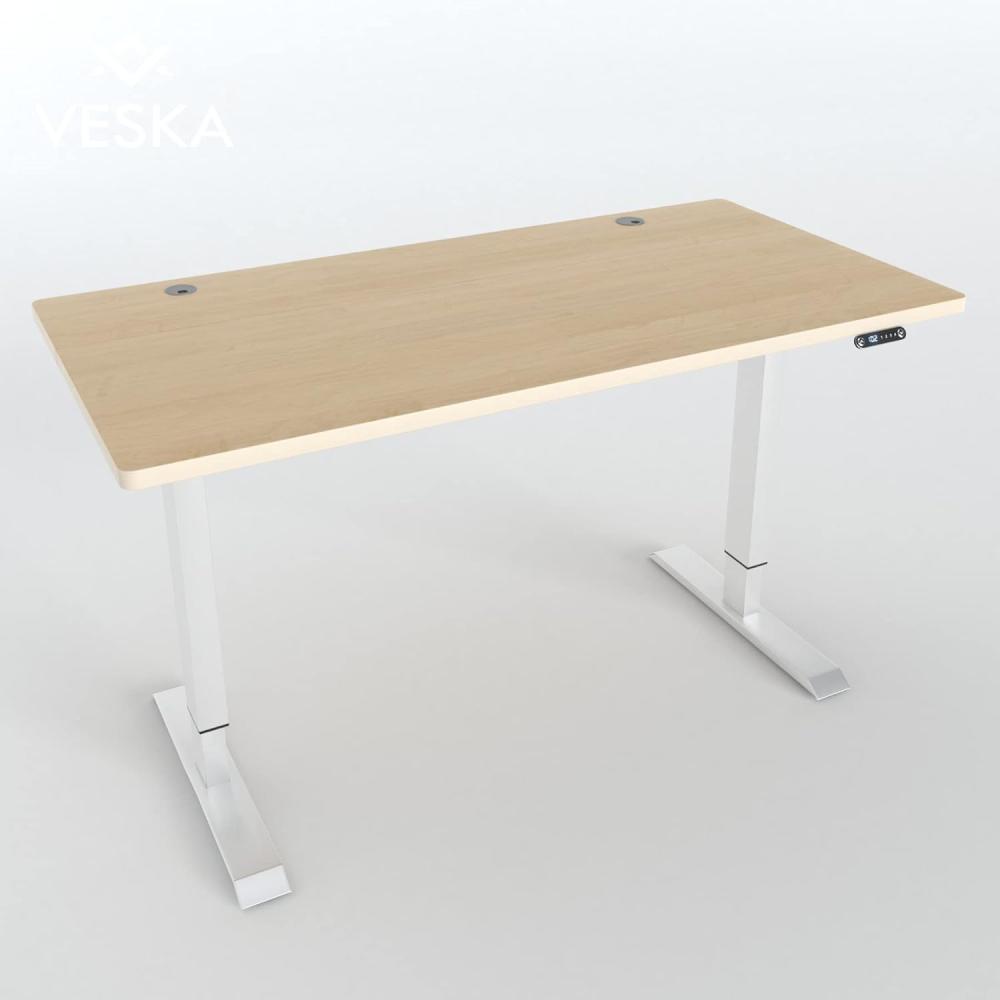 Höhenverstellbarer Schreibtisch (140 x 70 cm) - Sitz- & Stehpult - Bürotisch Elektrisch Höhenverstellbar mit Touchscreen & Stahlfüßen (Weiß/Bambus) Bild 1