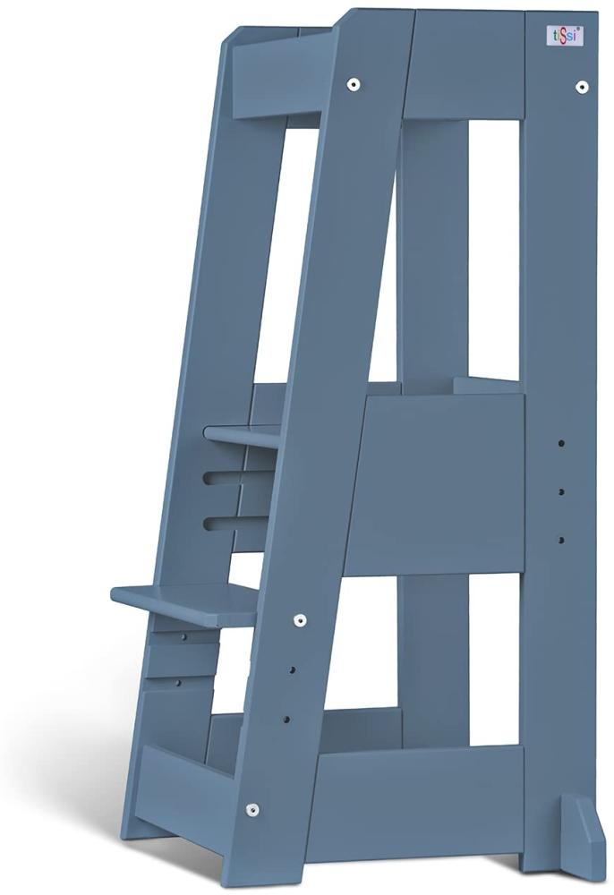 tiSsi 'Felix' Lernturm, Tritt 3-fach höhenverstellbar, Buche tauben blau, Massivholz Bild 1