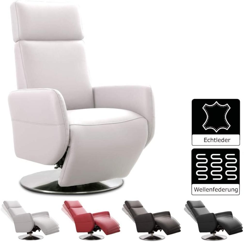 Cavadore TV-Sessel Cobra / Fernsehsessel mit Liegefunktion, Relaxfunktion / Stufenlos verstellbar / Ergonomie L / Belastbar bis 130 kg / 71 x 112 x 82 / Echtleder Weiß Bild 1