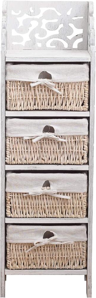 Rebecca Mobili Stufenregal mit 4 Schubladen, Korbregal mit Weidenkörben, Weiß, im Shabby-Stil Vintage, Wohneinrichtung für Schlafzimmer Wohnzimmer Bad – Maße: 98 x 29 x 22 cm (HxLxB) – Art. RE4295 Bild 1