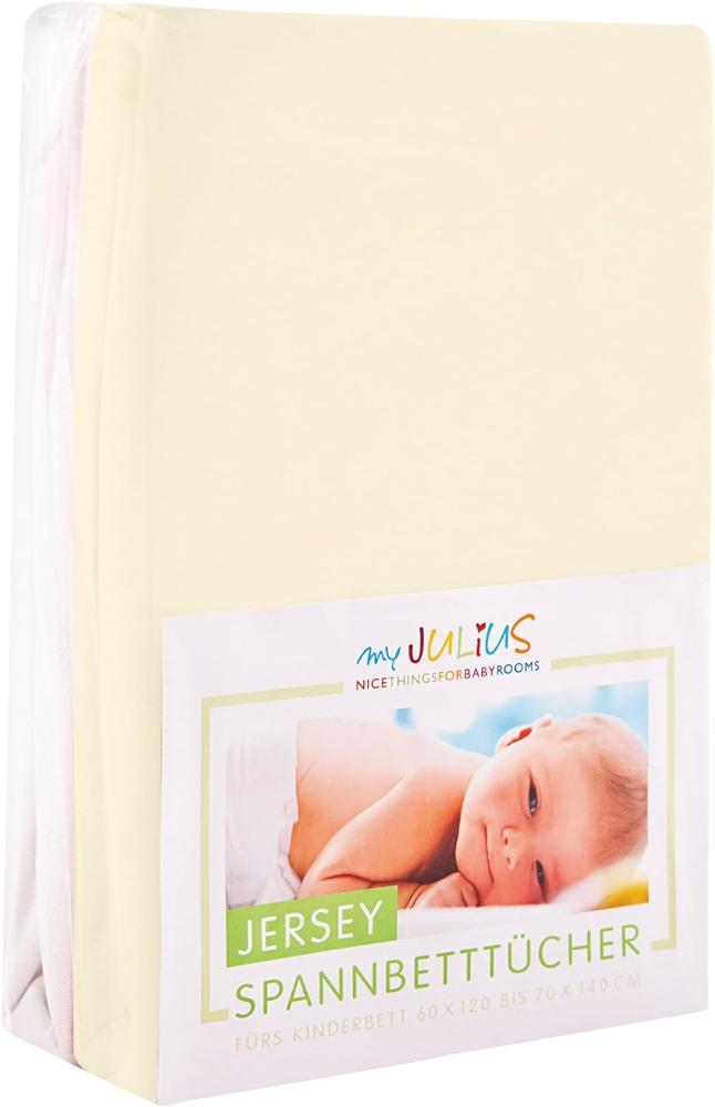 Julius Zöllner Jersey Spannbetttuch Doppelpack für das Kinderbett, Gr. 60x120 / 70x140, ecru & weiß Bild 1