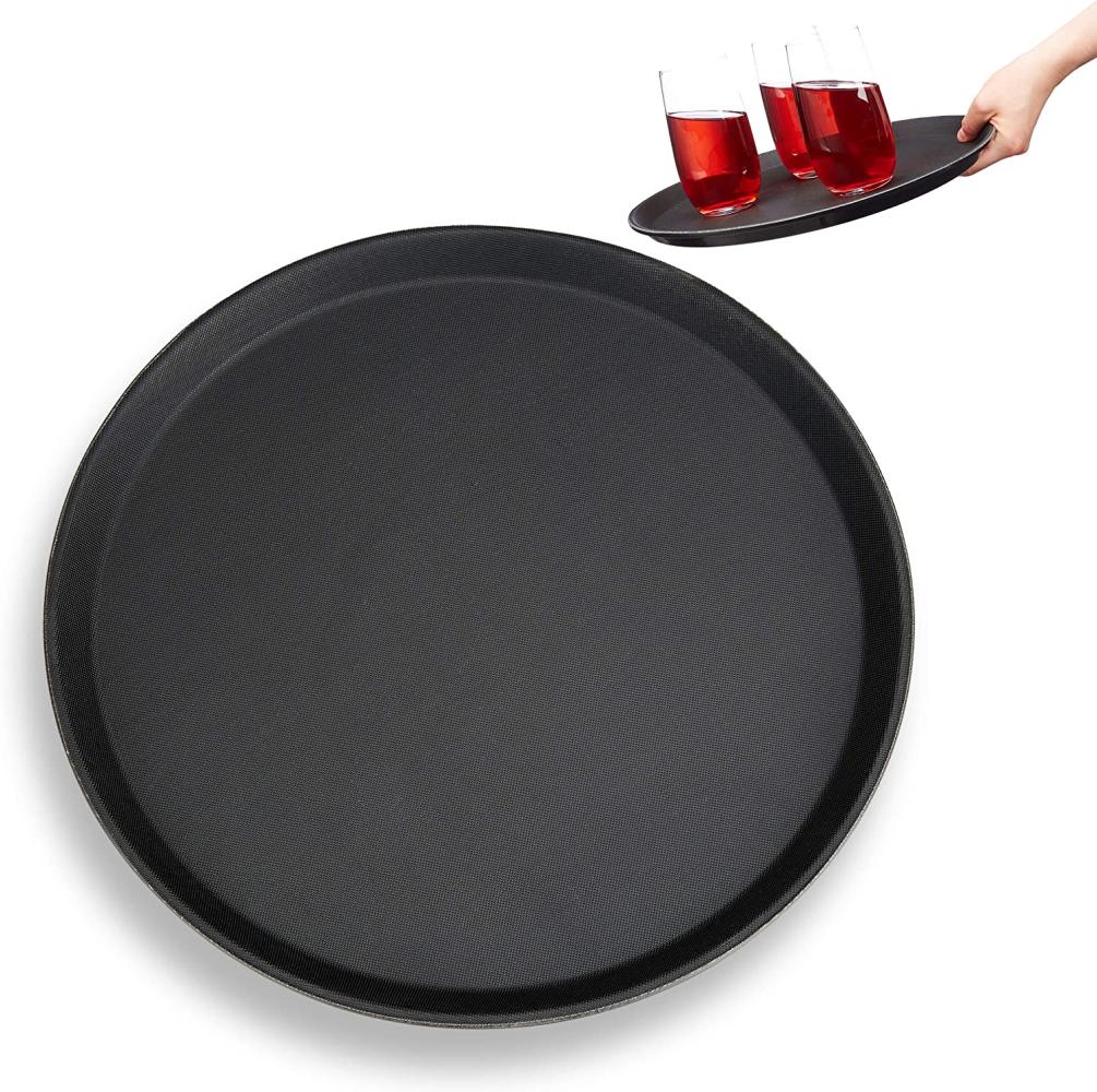 Relaxdays Gastro Tablett, rutschfeste Oberfläche, hoher Rand, Kellnertablett für Café, Bar, Restaurant, Ø 35 cm, schwarz Bild 1