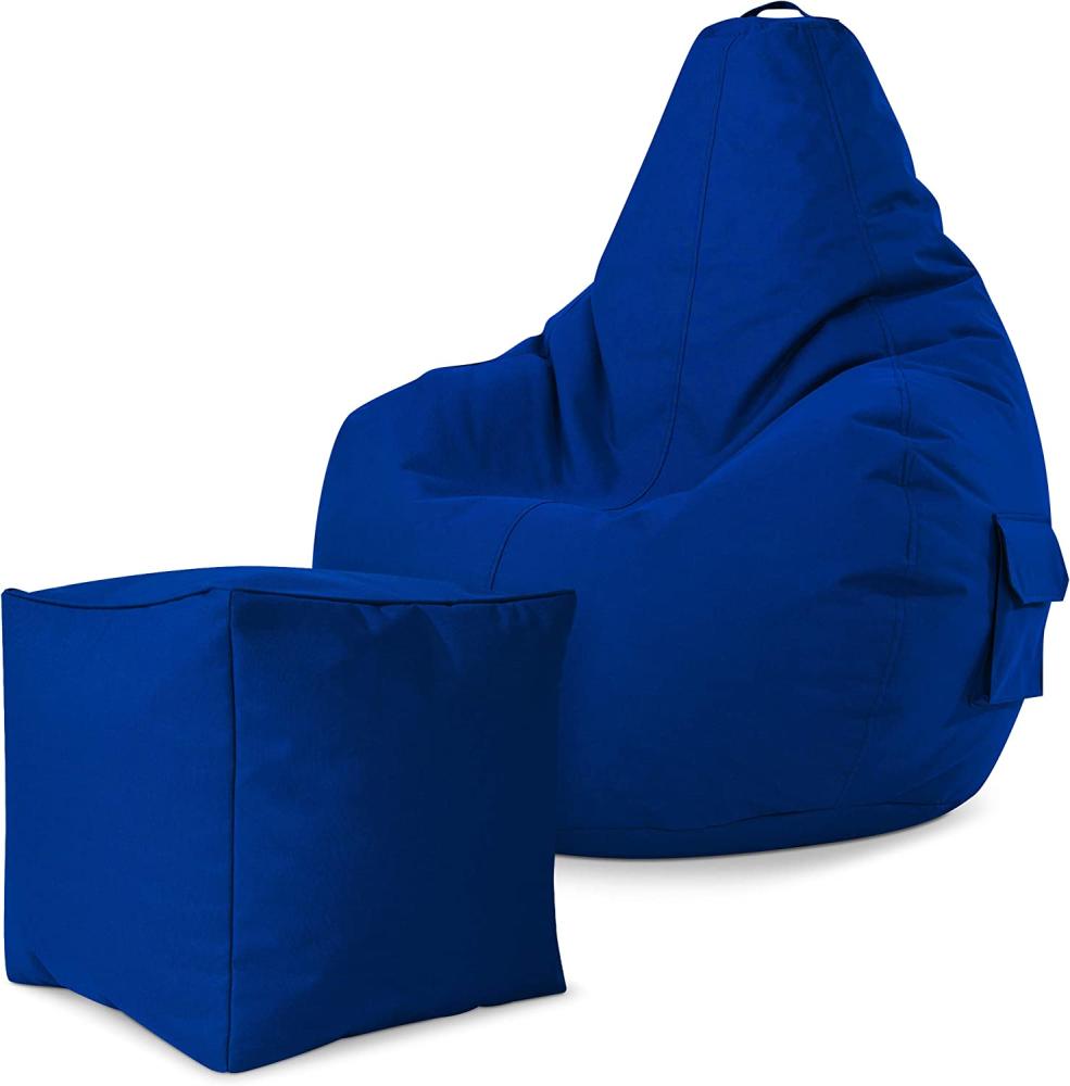 Green Bean© 2er Set Sitzsack + Hocker "Cozy+Cube" - fertig befüllt - Bean Bag Bodenkissen Lounge Sitzhocker Gamingstuhl Pouf - Blau Bild 1