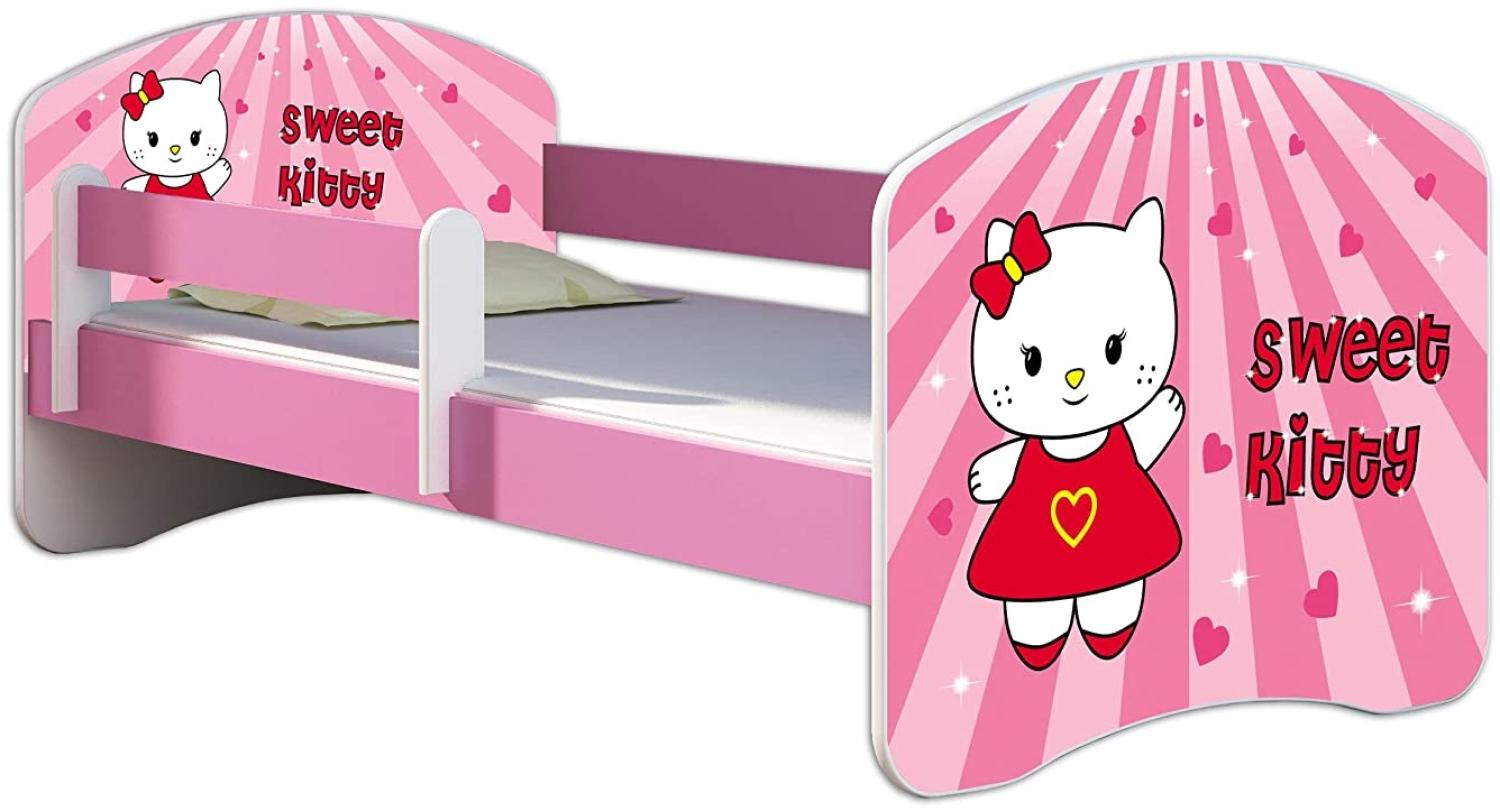 Kinderbett Jugendbett mit einer Schublade und Matratze Rausfallschutz Rosa 70 x 140 80 x 160 80 x 180 ACMA II (15 Sweet Kitty, 70 x 140 cm) Bild 1