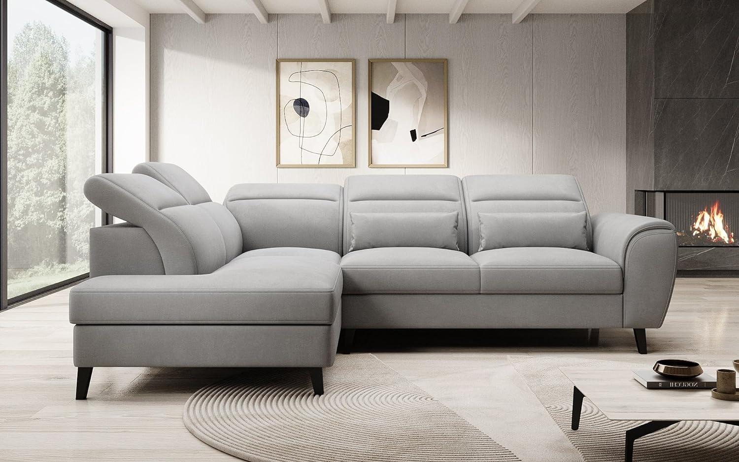 Designer Sofa Nobile mit verstellbarer Rückenlehne Samt Hellgrau Links Bild 1