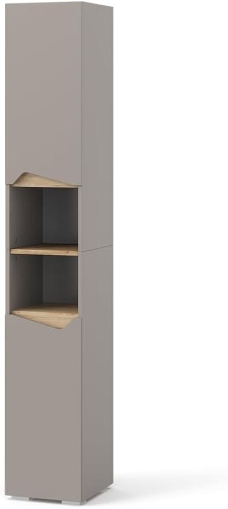 Vicco Hochschrank Marelle Greige Eiche 30 x 180 cm mit Türen und offenen Fächern Bild 1