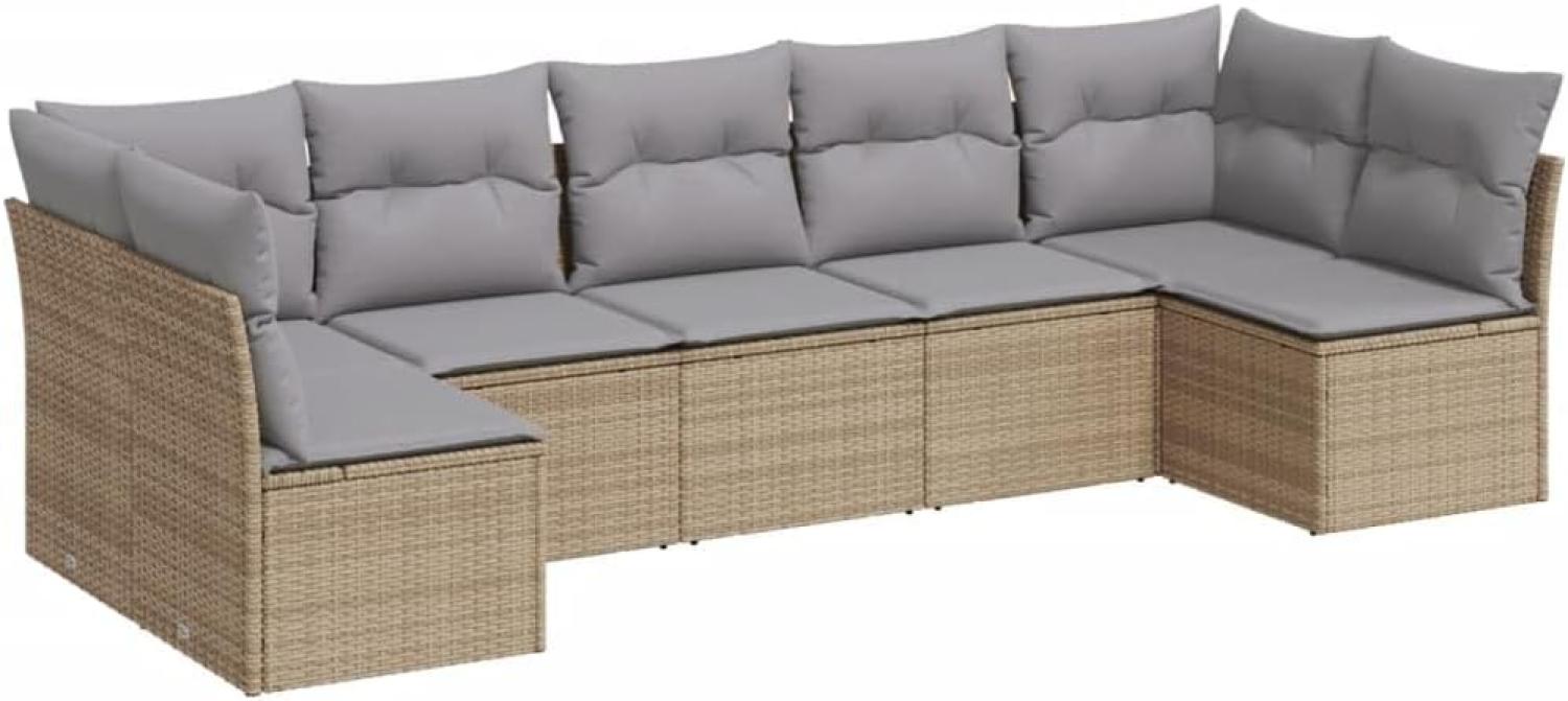 vidaXL 7-tlg. Garten-Sofagarnitur mit Kissen Beige Poly Rattan Bild 1