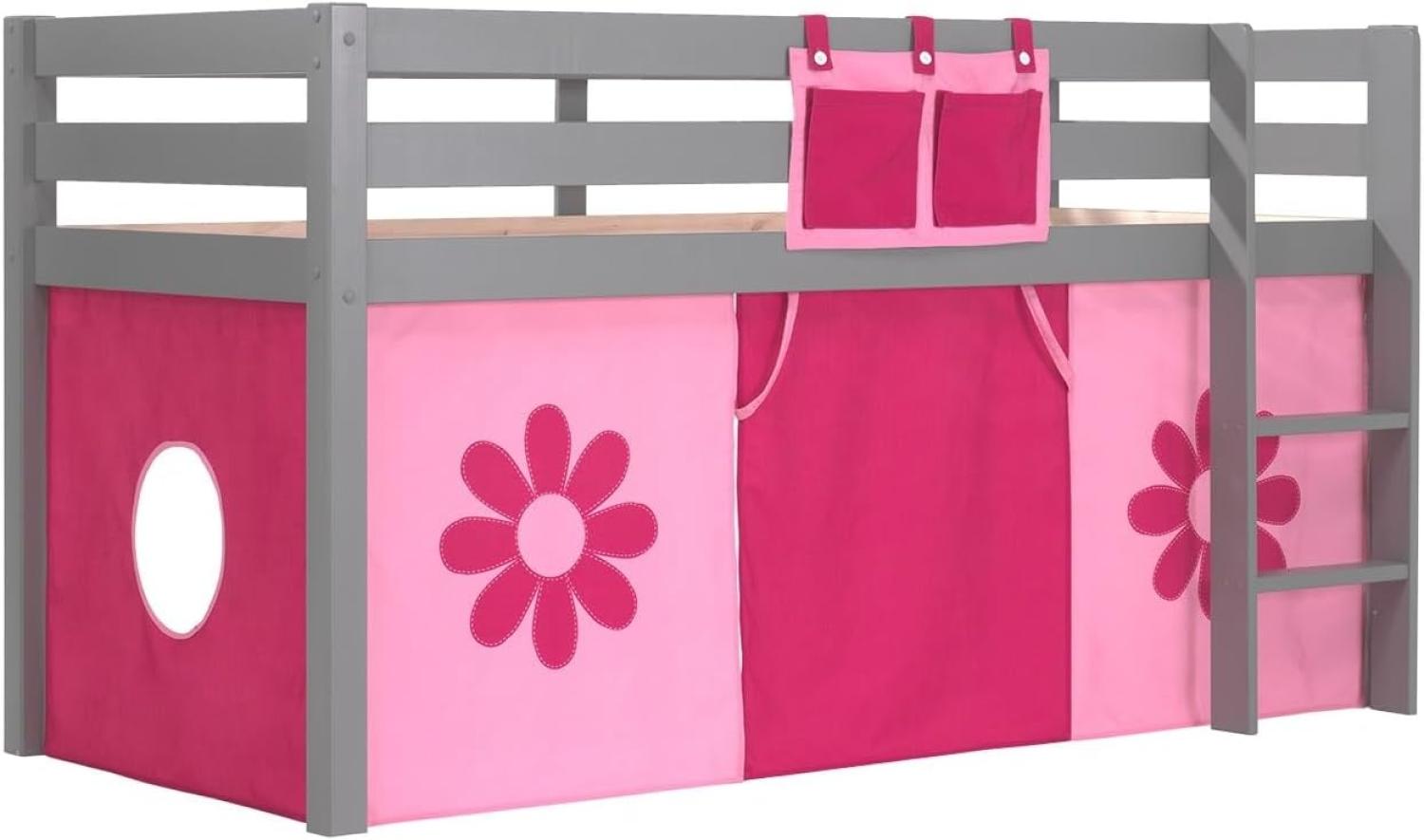 Vipack Spielbett 'Pino' grau, mit Textilset 'Pink Flower' Bild 1