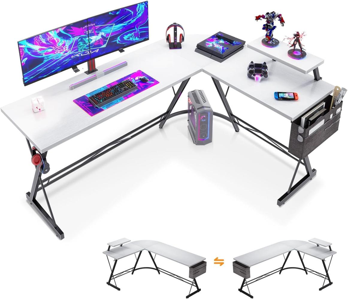 ODK Gaming Tisch, Computertisch, Gaming Schreibtisch mit runder Ecke, Gaming-Tisch mit Monitorablage (Weiß, 167 x 120 cm) Bild 1