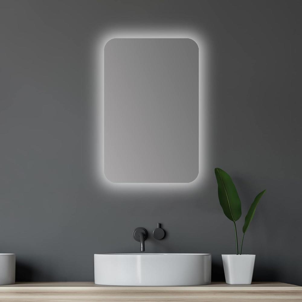 Talos Spiegelschrank Bad mit Beleuchtung oval 40 x 60 cm - Badezimmer Spiegelschrank mit hochwertigem Aluminium Korpus in matt schwarz - Bad Spiegelschrank mit Zwei Glaseinlegeböden Bild 1