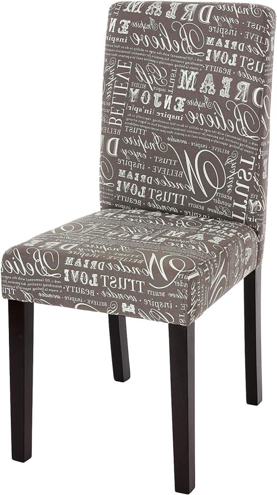 Esszimmerstuhl Littau, Küchenstuhl Stuhl, Stoff/Textil ~ Schriftzug grau, dunkle Beine Bild 1