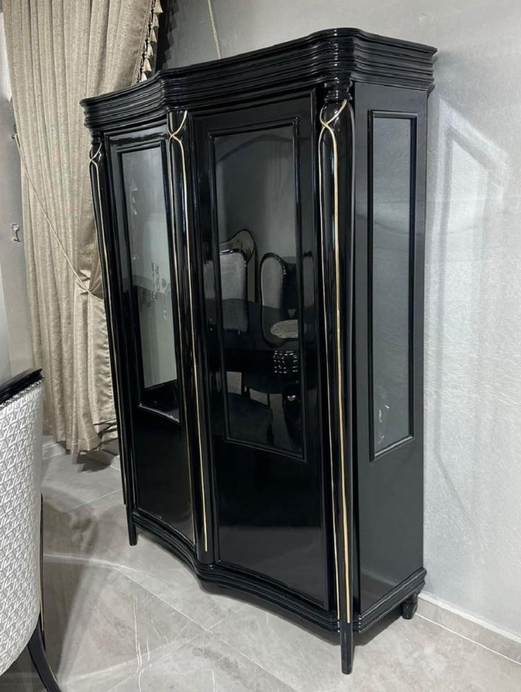 Casa Padrino Luxus Barock Vitrine mit 2 Glastüren Schwarz / Gold - Barock Esszimmer Möbel Bild 1