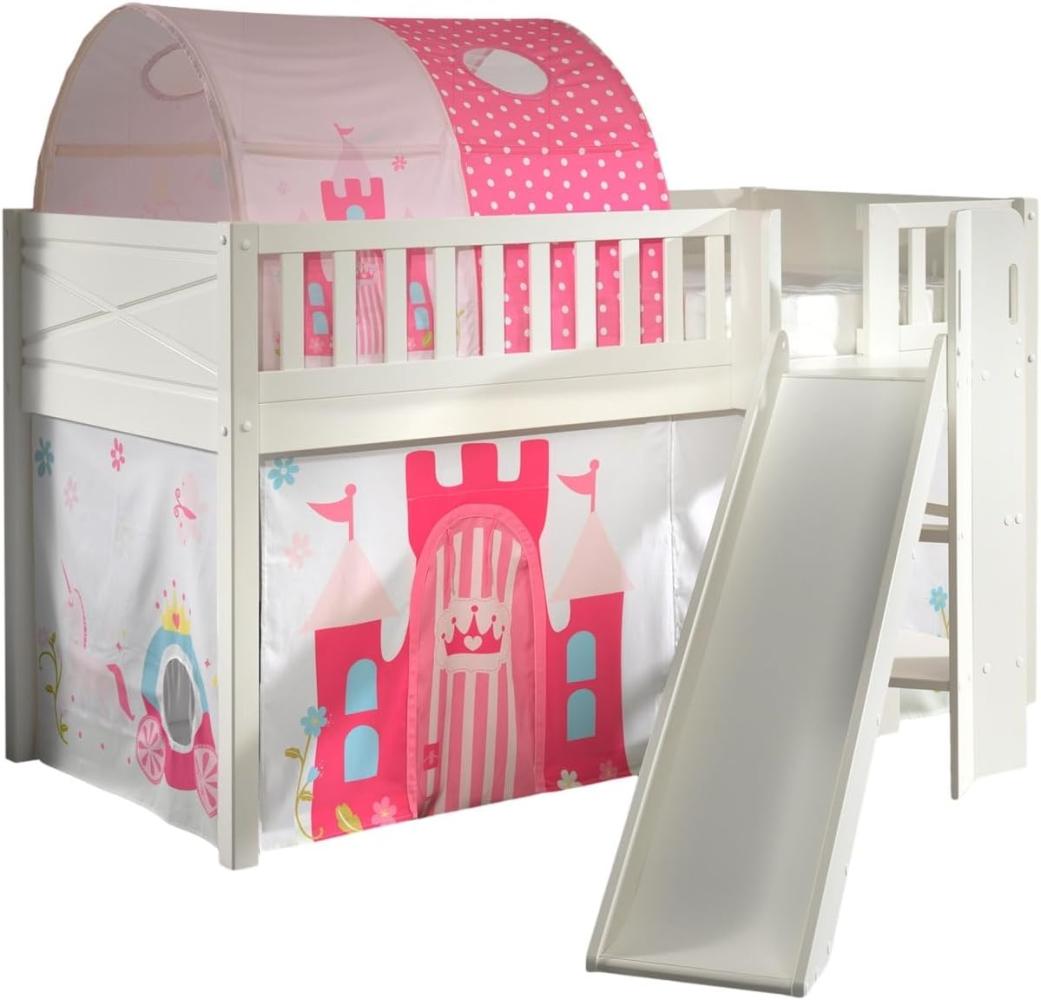 SCOTT Spielbett, LF 90 x 200 cm, mit Rolllattenrost, Rutsche, Leiter und Textilset Vorhang und Tunnel "Princess" Bild 1