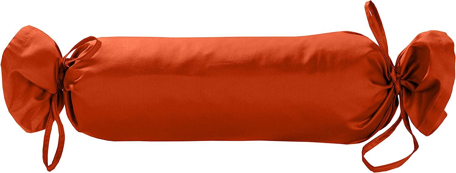 Mako Satin / Baumwollsatin Nackenrollen Bezug uni / einfarbig orange 15x40 cm mit Bändern Bild 1