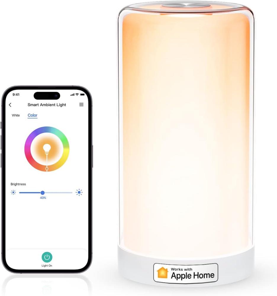 meross WLAN LED Nachttischlampe Funktioniert mit Apple HomeKit, Dimmbar RGBCW Atmosphäre Touch Nachtlampe für Schlafzimmer Wohnzimmer, Smart Nachtlicht Funktioniert mit Alexa, Google Home Bild 1