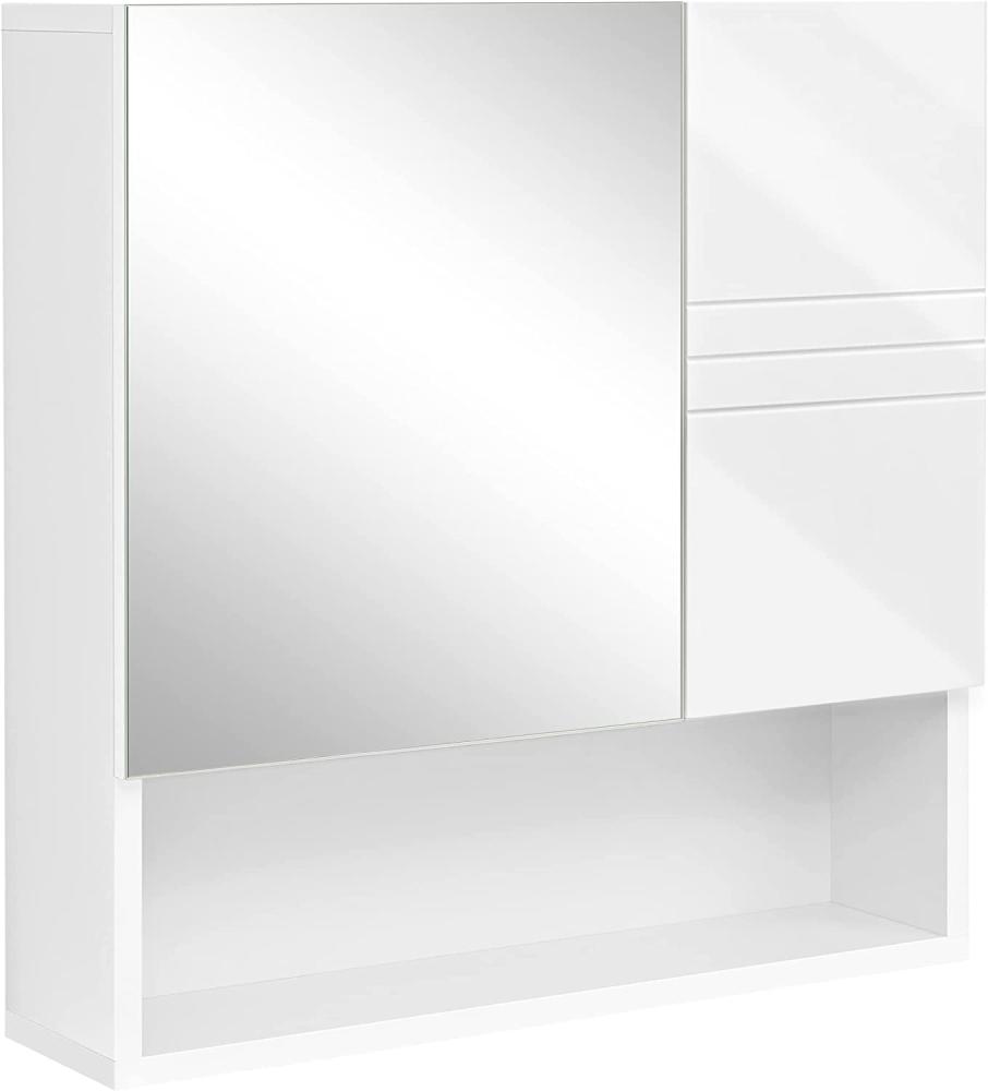 VASAGLE Spiegelschrank, Wandschrank, Badschrank mit höhenverstellbaren Regalebenen, Tür und Oberplatte mit Hochglanz Oberfläche, Badezimmer, 54 x 15 x 55 cm, weiß BBK122W01 Bild 1
