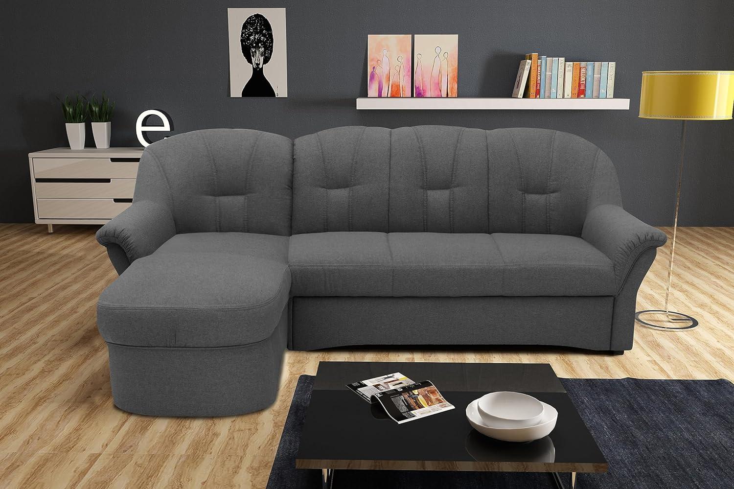 DOMO Collection Puno Ecksofa, Sofa in L-Form, Eckcouch, Sofa, Couch mit Longchair und Schlaffunktion, 142 x 233 cm, Polstermöbel in grau Bild 1