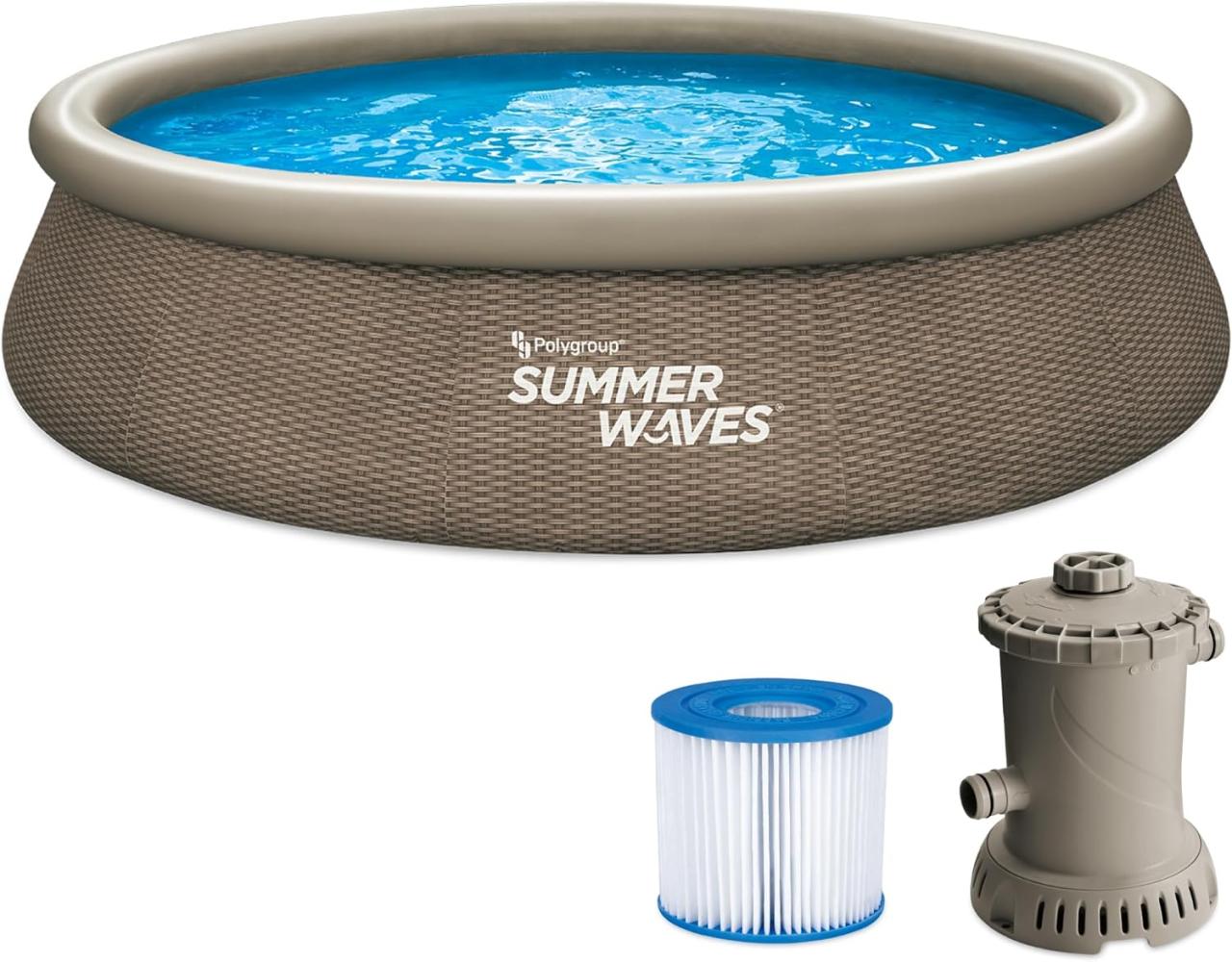 Summer Waves Quick Up Pool | aufblasbarer Pool rund | Rattanoptik braun | Ø 396x84 cm Bild 1
